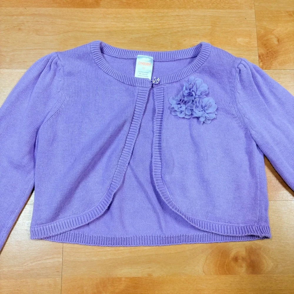 Gymboree Purple Floral 1-Button Closure Embroidered Cotton Cardigan Girls 5T